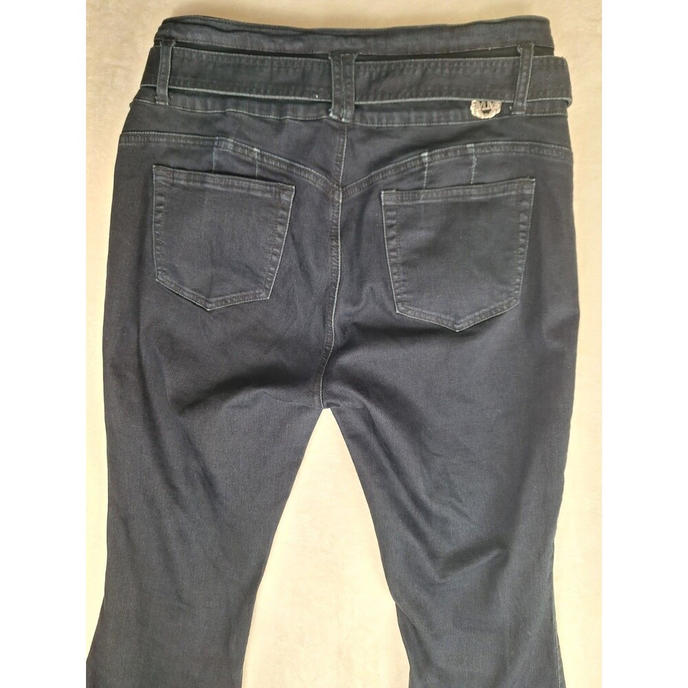 Mitzi Michel Button Front Jeans Juniors 15 Flare Black High Rise Belted 30x33 - Picture 10 of 11